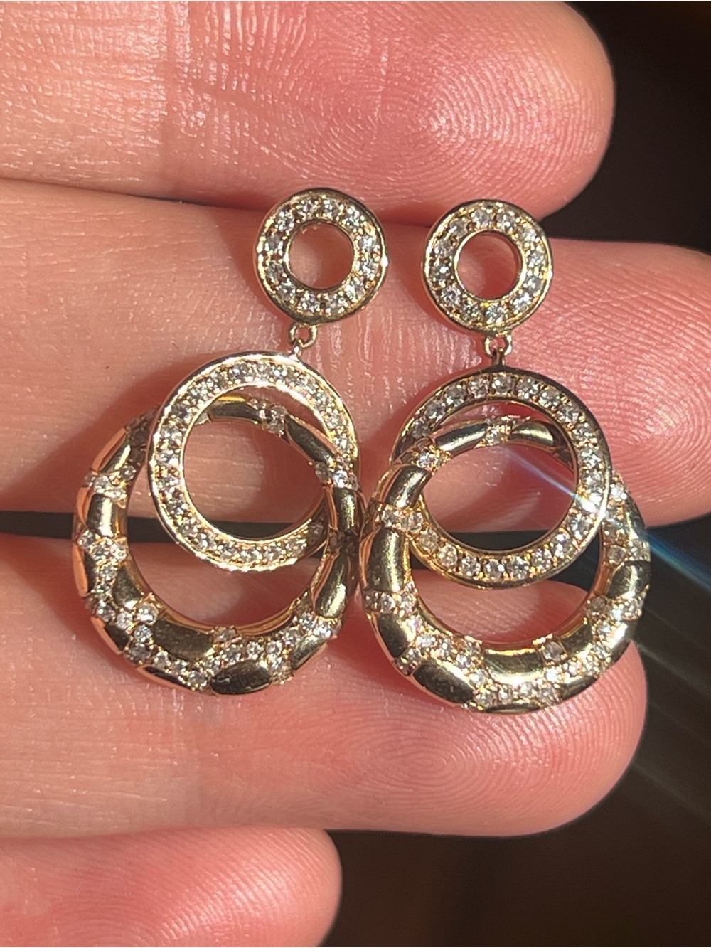 Effy 14k gold  Double Hoop Drop Earrings with Genuine Diamonds!